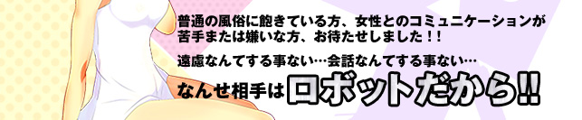 普通の風俗に飽きている方、女性とのコミュニケーションが苦手または嫌いな方、お待たせしました！！遠慮なんてする事ない…会話なんてする事ない…なんせ相手はロボットだから！！